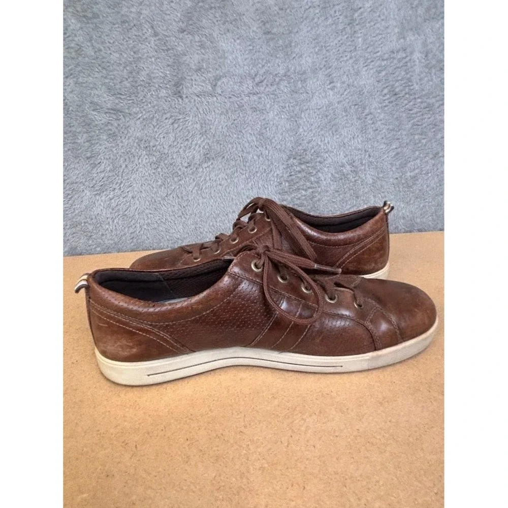 ECCO Mens Brown Leather Perforated Low Top Lace Up Sneakers Shoes Mens Size 10.5